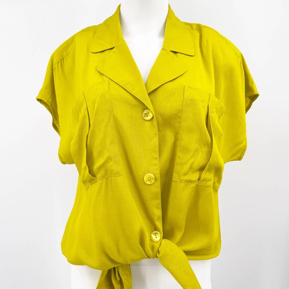 VINTAGE Mustard Yellow Button Up Blouse - Picture 5 of 11
